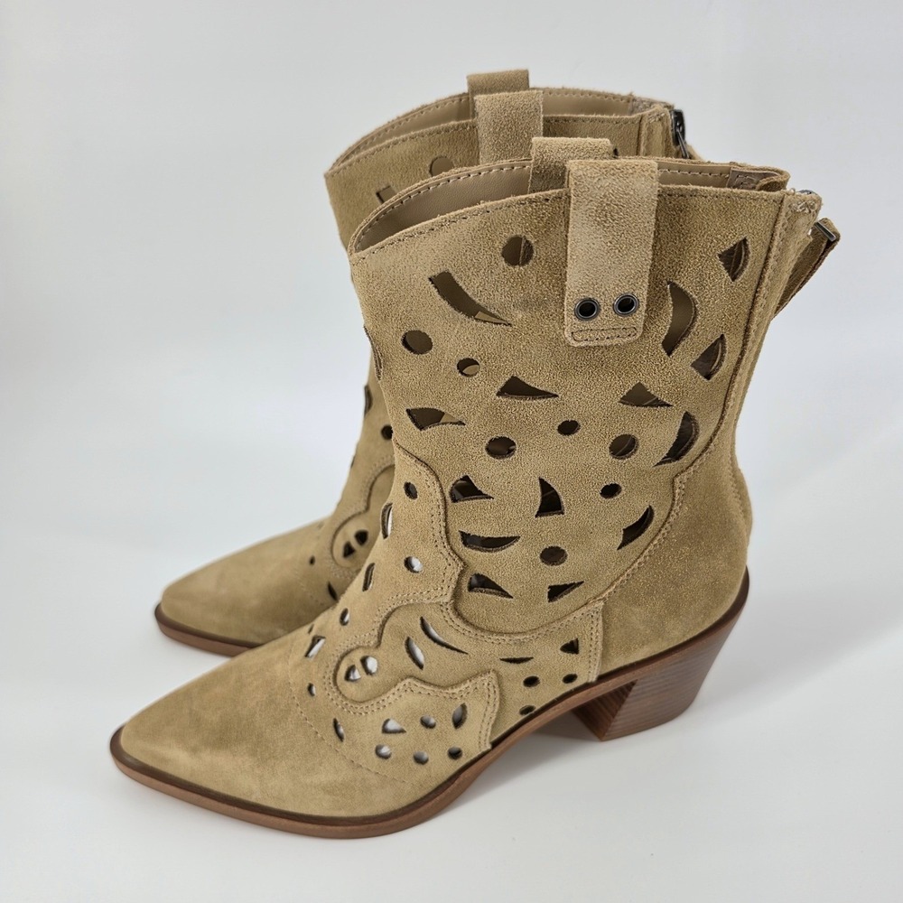 Dolce Vita Women Zenobi Bootie Suede Dark Taupe size 9 Laser Cut Western Heel - Picture 4 of 9